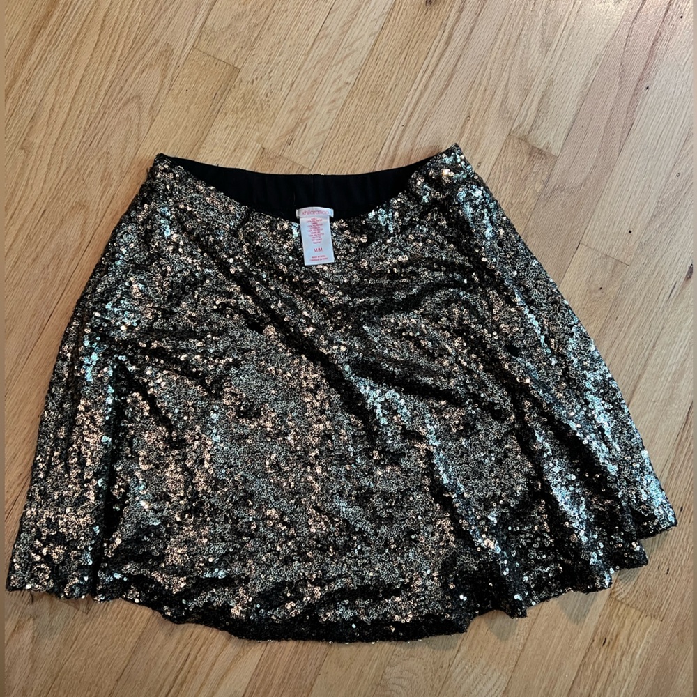 Xhilaration Black and Gold Sequin Skater Mini Skirt